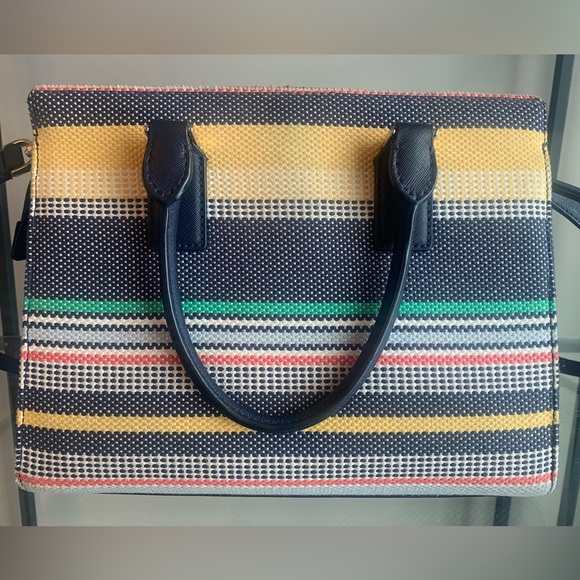 Kate Spade Cameron Boardwalk Stripe Medium Satchel Navy Saffiano Leather - Picture 3 of 11